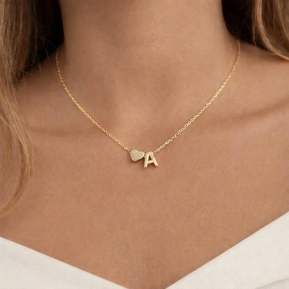 NEW 14K Gold Plated Gold Heart Initial Necklace Letter A Simple Cute 🎉 Host Pick - Picture 1 of 2